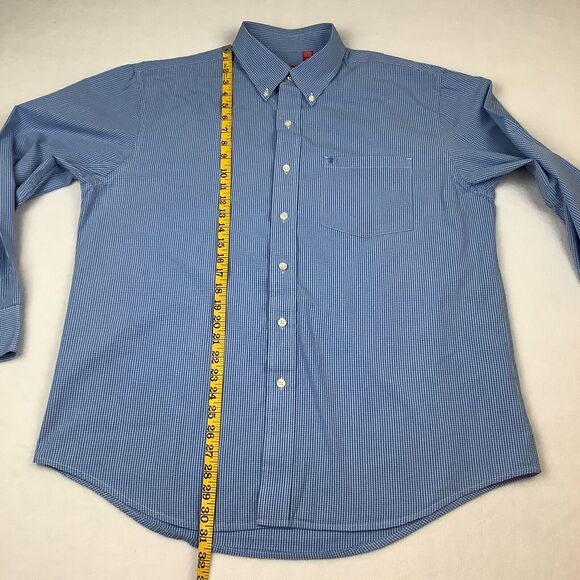 Izod Men’s Large Plaid Shirt Button Down Up Long Sleeves Blue White Check - Picture 8 of 14